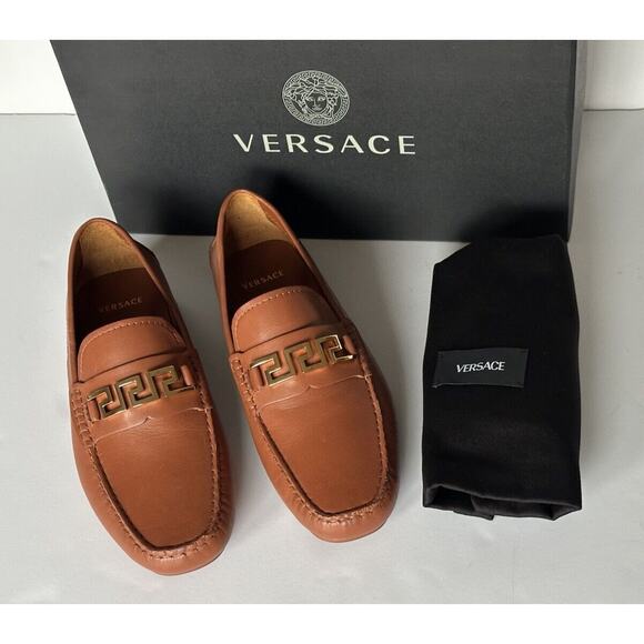 VERSACE Men\'s Brown Calf Leather Driver Shoes 7.5 US (40.5 Eu) DSU6014 main image 12
